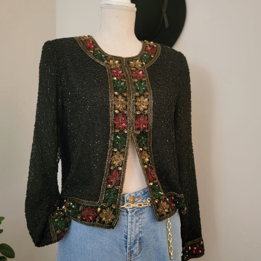 Vintage Laurence Kazar New York  Silk Beaded Jacket